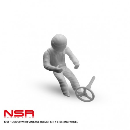 NSR 1301 Piloto con casco vintage y volante