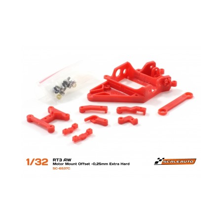 SCALEAUTO SOPORTE MOTOR AW RT3 OFFSET -0.25 MM EXTRA-HARD (ROJO)